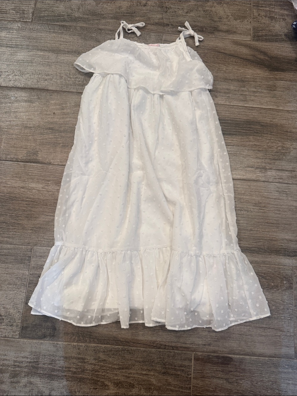 Design History White Swiss Dot Tie-Shoulder Ruffle Dress